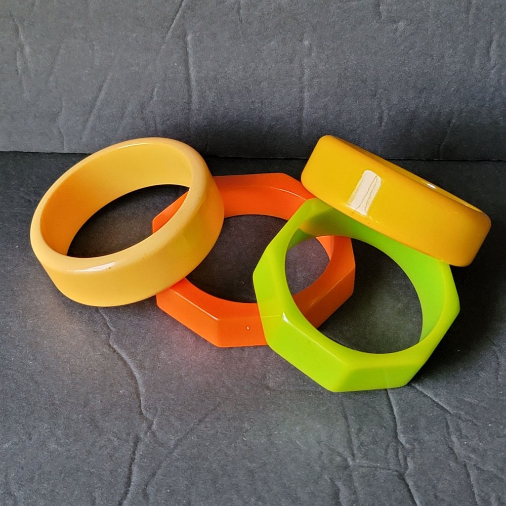 Vintage Bakelite Bangle Bracelet Your Choice Octagon Orange Green Yellow